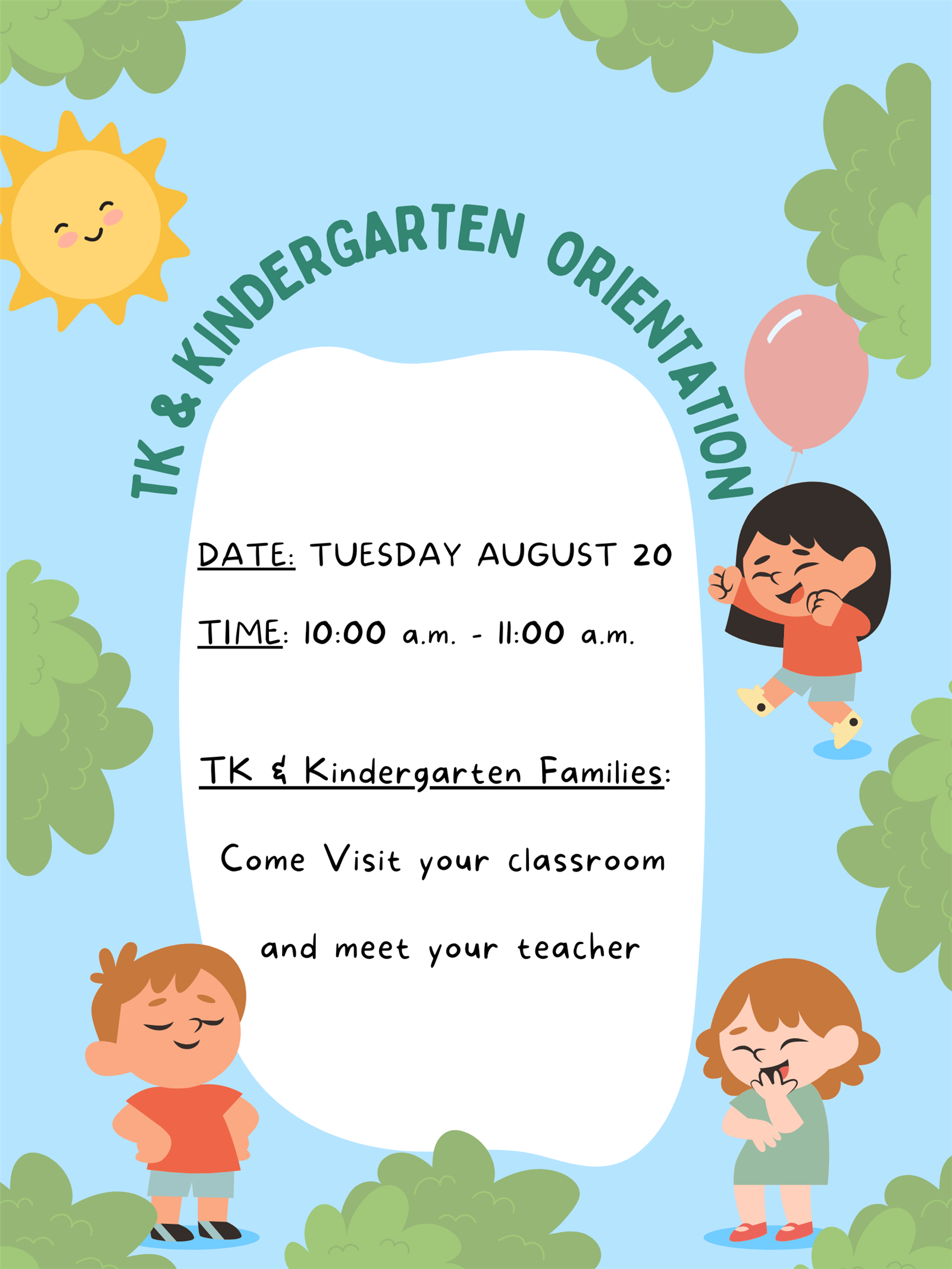  TK & Kindergarten Orientation