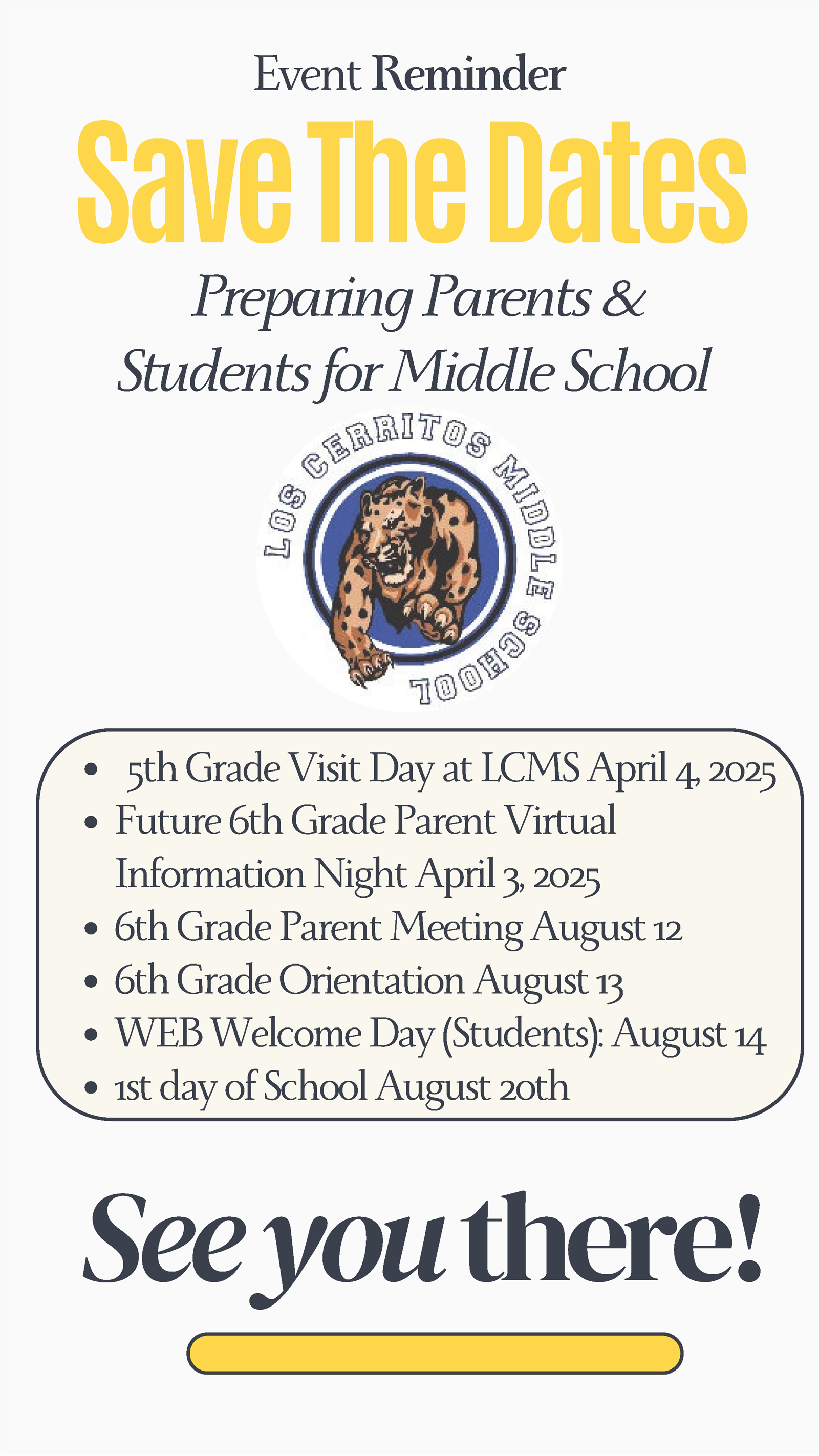 Save The Dates - Preparing Parents And Students For MS